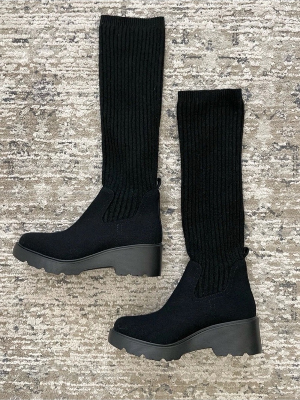 Vivaia Eduarda Chunky Knee High Boots Black Wool Water Repellent Sz 9 Worn Once